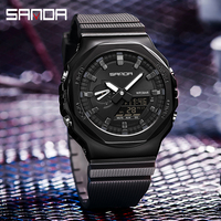 SANDA 3167 New Trendy G Brief Style Men Military Sport Watch Quartz Steel 50M Waterproof Dual Display Watch Relogio Masculino