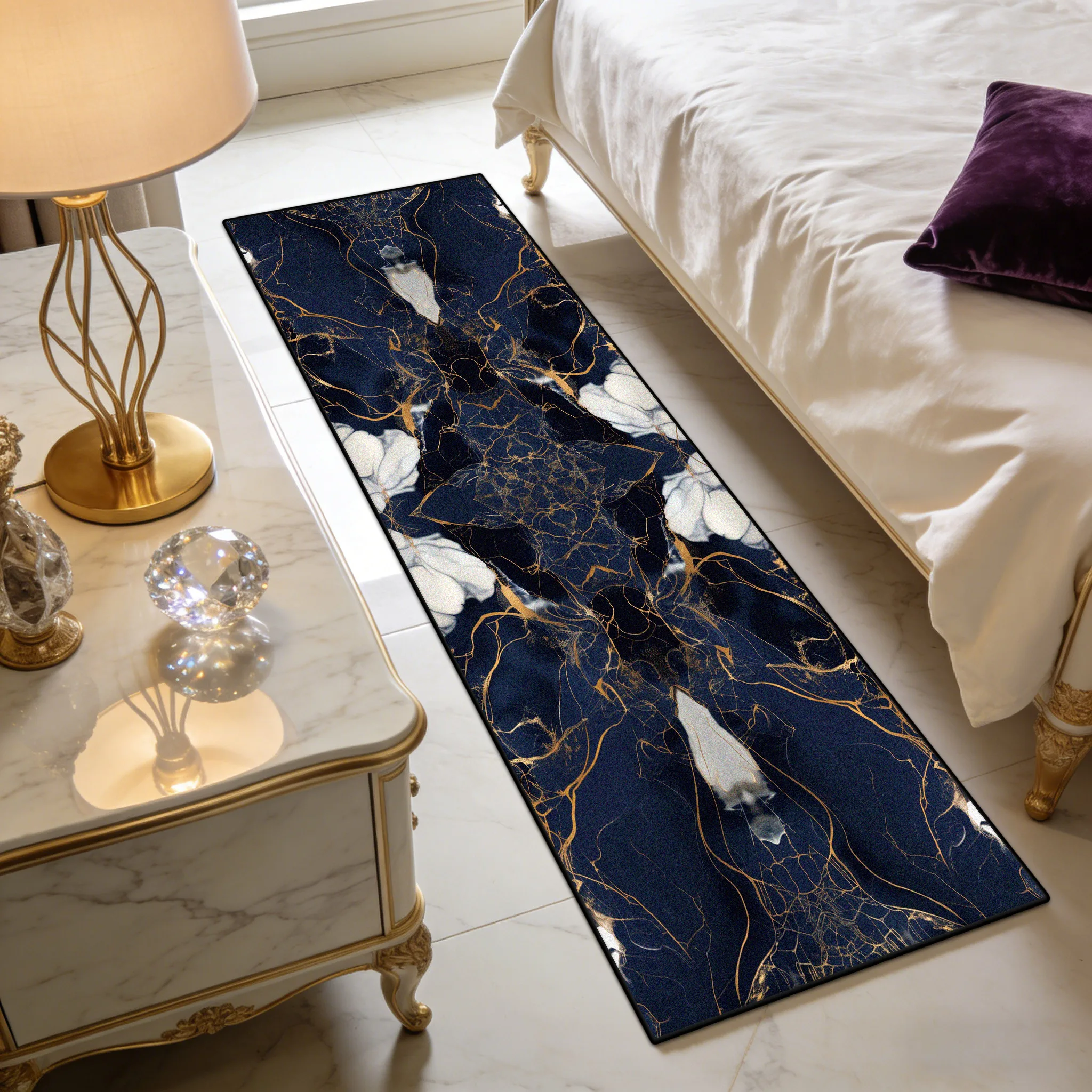Light Luxury runner Marble Pattern Bay Window Soft Mat Bedroom Bedside Washable Non-slip Rug Living Room Decoration Long Carpet