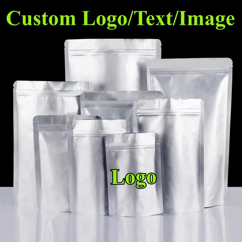 

50 шт. стоячих пакетов из алюминиевой фольги с застежкой-зиппером для индивидуального логотипа, для хранения матча, какао, конфет, сахара, закусок, кофе, подарков