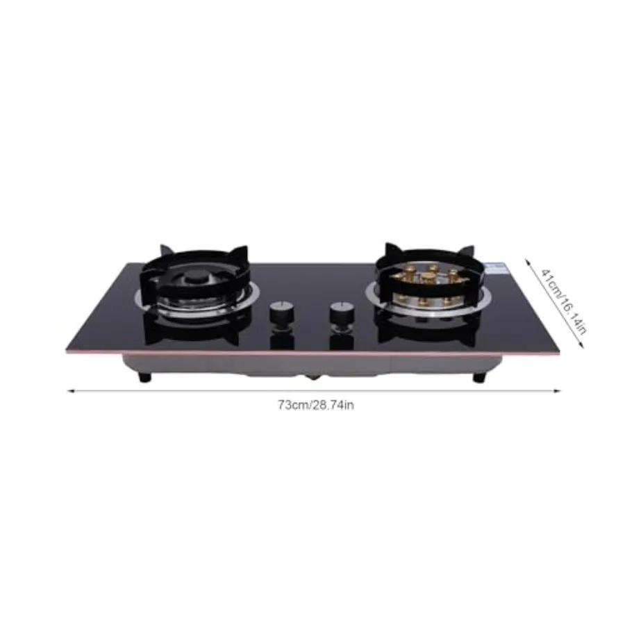 موقد غاز مدمج بمنفذين مع إطار من الفولاذ المقاوم للصدأ للإشعال التلقائي 7 مم لوحة من الزجاج المقسى باللون الأسود L28.74 × W16.14 Ki