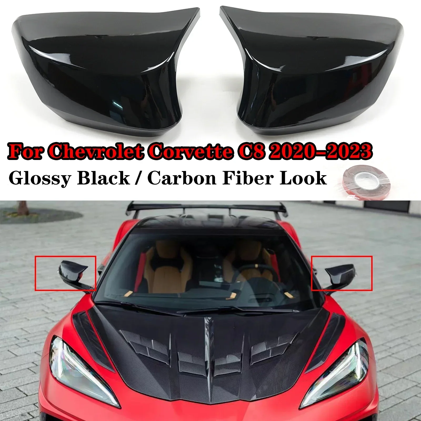 

For chevrolet Corvette C8 2020-2023 A Pair Rearview Side Mirror Trim Cover Car Accessories Glossy Black Carbon Fiber Look