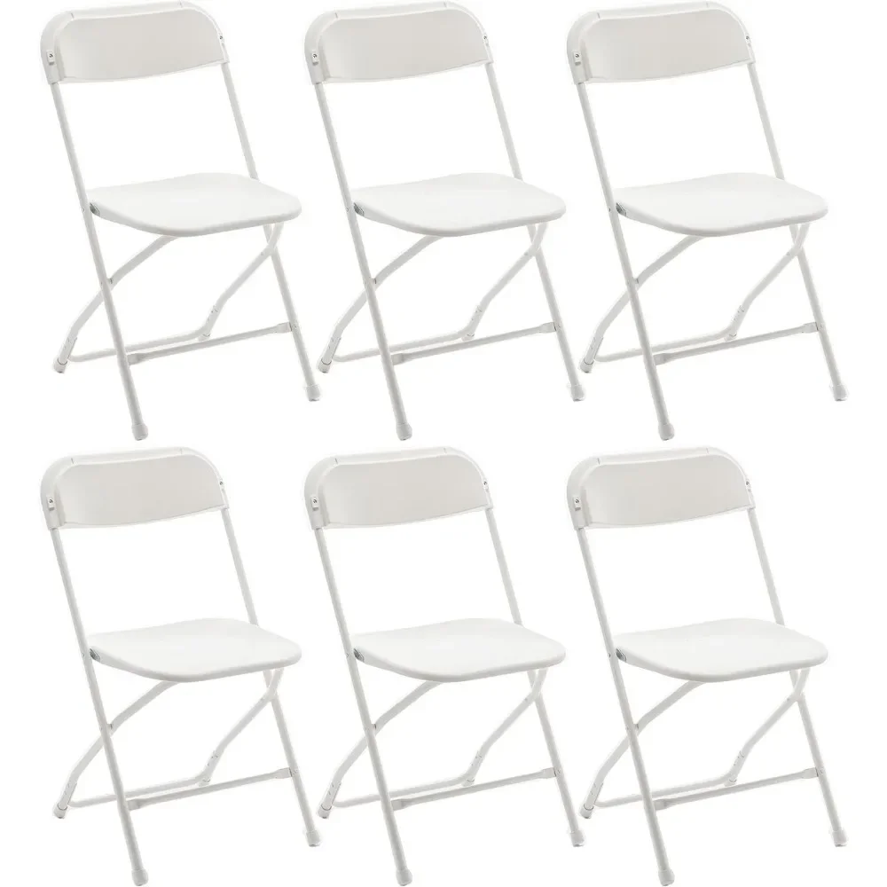 Indoor Outdoor White Plastic Folding Chair, Stacked Steel Frame Commercial 650 lb Weight Capacity Seat for Home Patio Garden