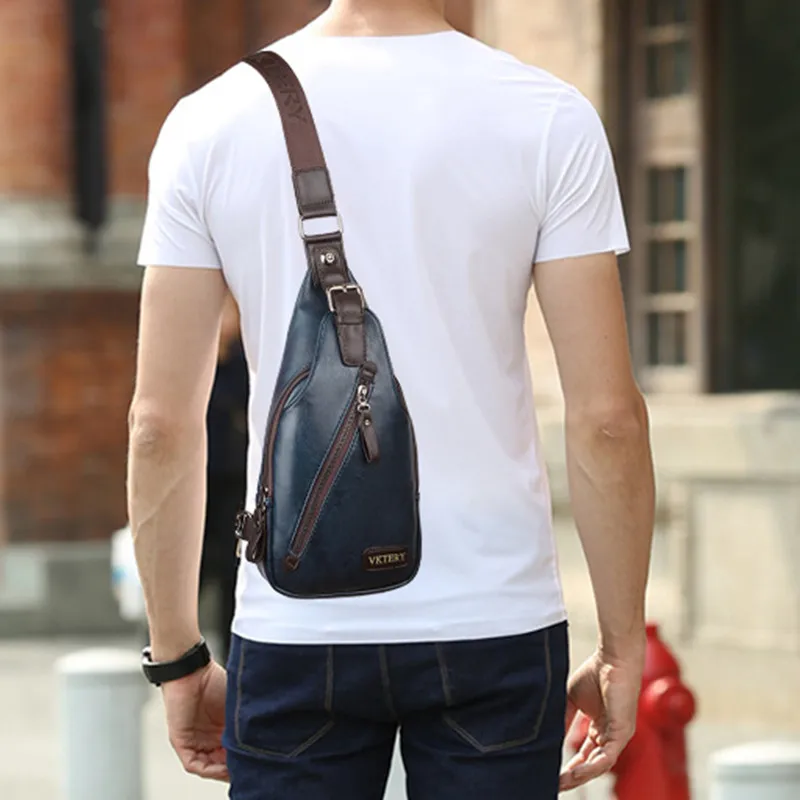 High Quality PU Leather Men's Chest Bag Sports Sling Bag Luxury Male Shoulder Messenger Bag Fashion Travel Small Crossbody Bag