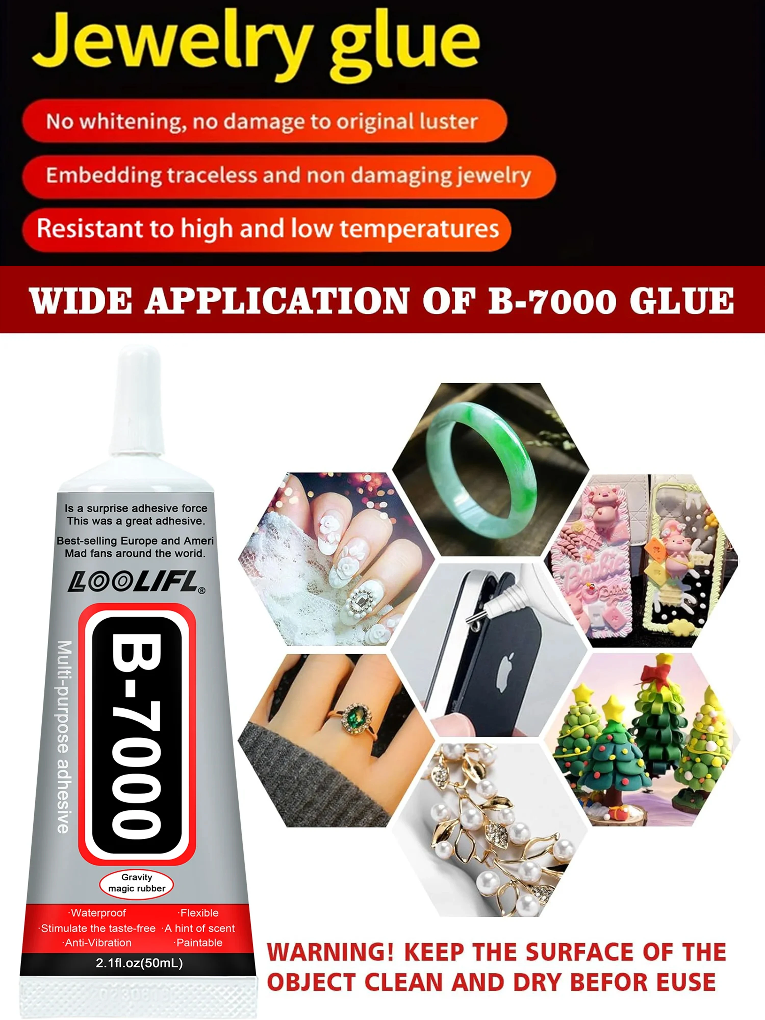 B-7000 Zelfklevende Sieradenlijm, Sieraden Ambacht / Reparatie Mobiele Telefoon Aanraakscherm, Epoxyhars Rhinestone Craft Sieradenlijm Vloeibare Lijm met Precisiepunt - afbeelding 2