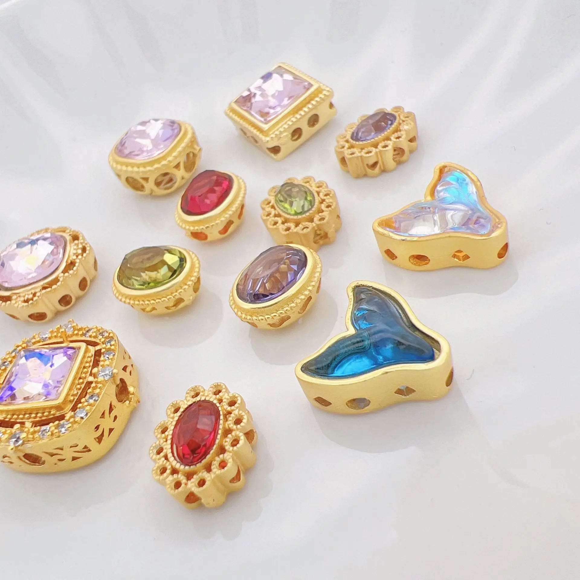 7pc Copper Plated Coloured Zircon Star Purple Beads Spacer Beads Diy Bracelet Necklace Jewellery Accessories Materials Wholesale