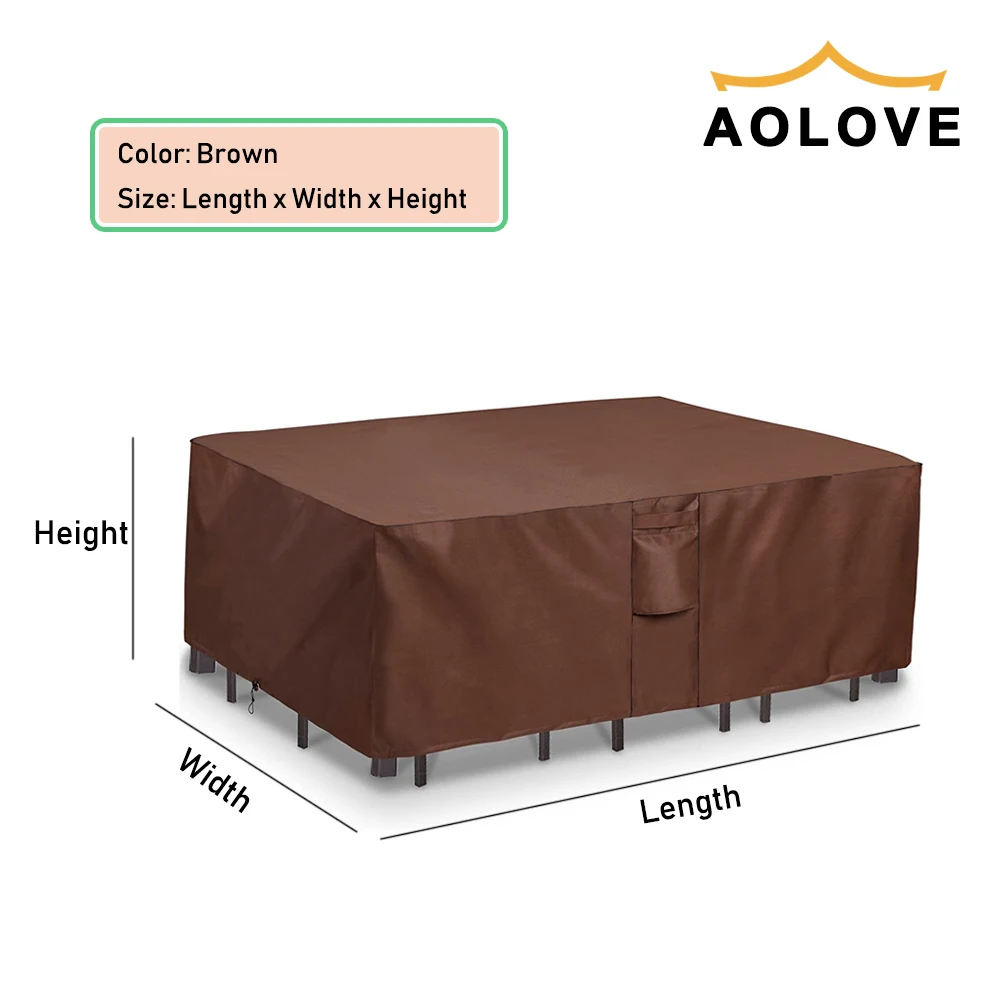 Marrón 420D HEAVY DUTY Cubierta impermeable para muebles de patio al aire libre Jardín Lluvia Nieve Cubierta anti-UV a prueba de viento para sofá