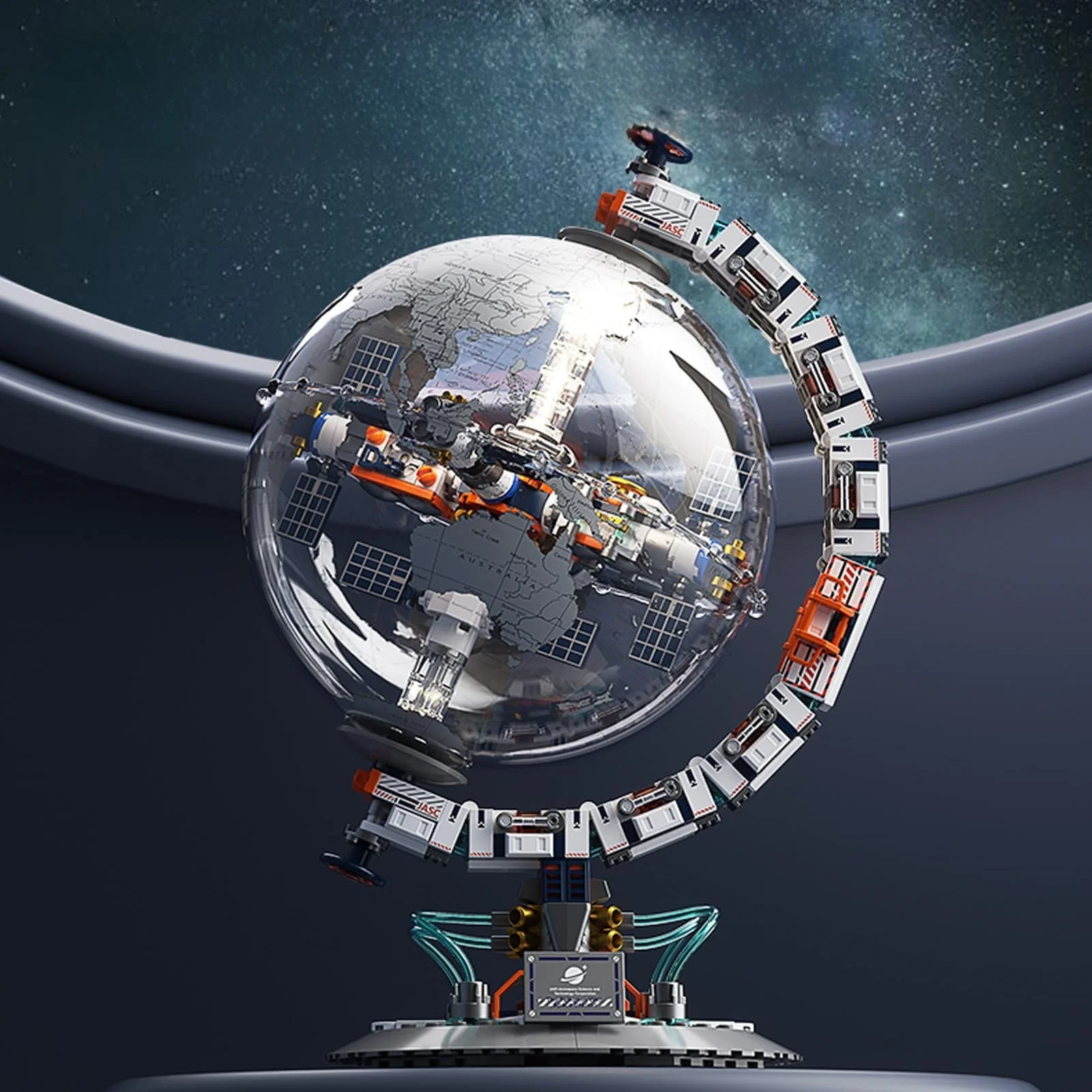 Bloques de construcción de globo terráqueo giratorio, modelo espacial motorizado, técnico creativo, amanecer, puesta de sol, Sim MOC, regalo coleccionable de escritorio