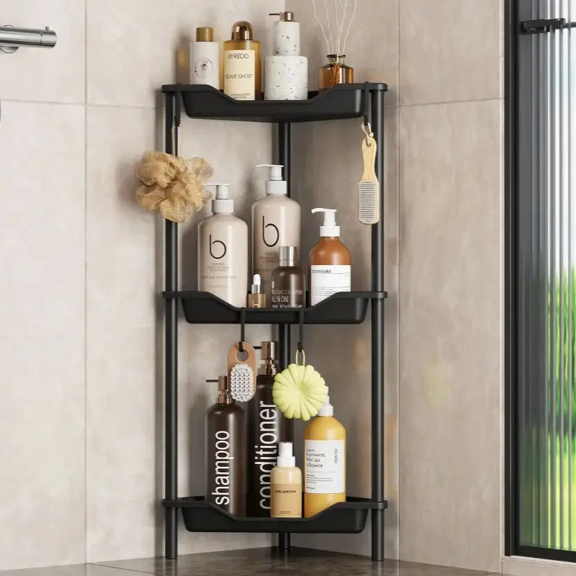 Floor Standing Metal Corner Shelf 3/4 Layers Kitchen Bathroom Cabinet Triangle Storage Rack Shower Organization Home Accessories