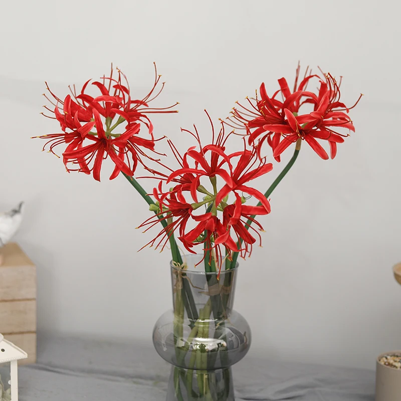 الاصطناعي الأحمر العنكبوت زنبق زهور الحرير مع الجذع الطويل ديكور للطاولات باراميتا ليكوريس رادياتا ماندالا Manjusaka زهور الحرير #3