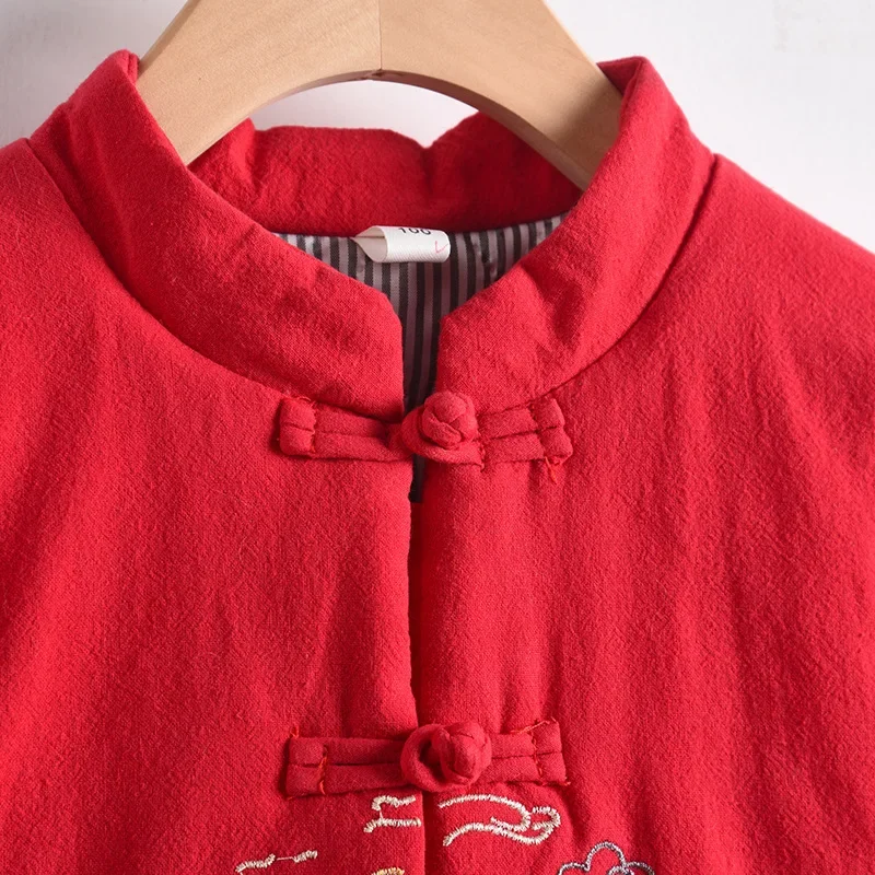 Traje Tang para chico, pantalones superiores gruesos de estilo chino, bordado de doble pez para niños y niñas, traje tradicional Oriental de Año Nuevo auspicioso