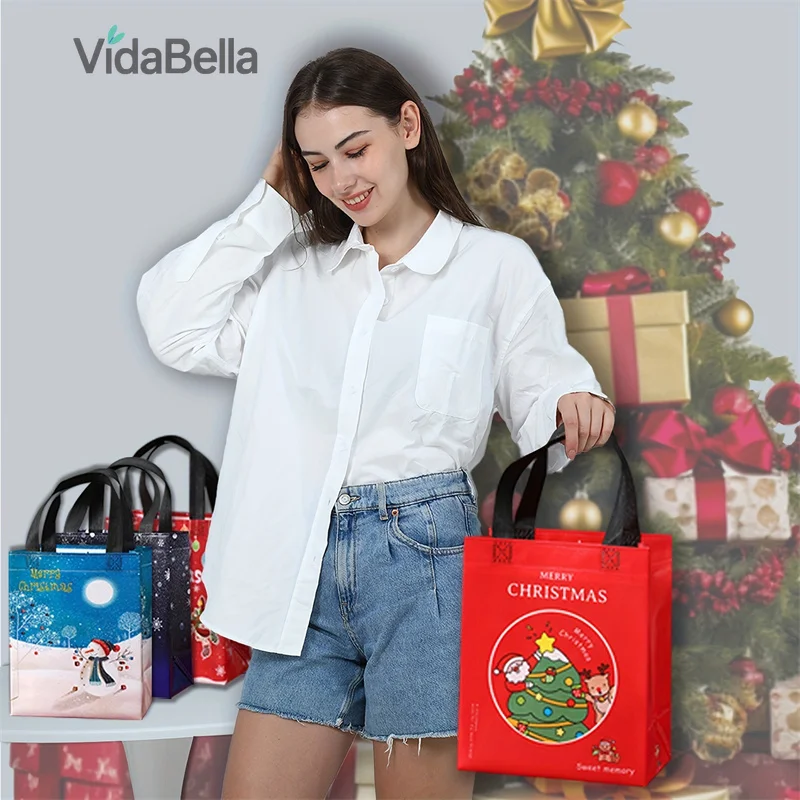 卸売-メリークリスマス-不織布トートバッグ-ギフト-子供用ハンドバッグ-布製収納バッグ-再利用可能ポーチ-パーティーギフト
