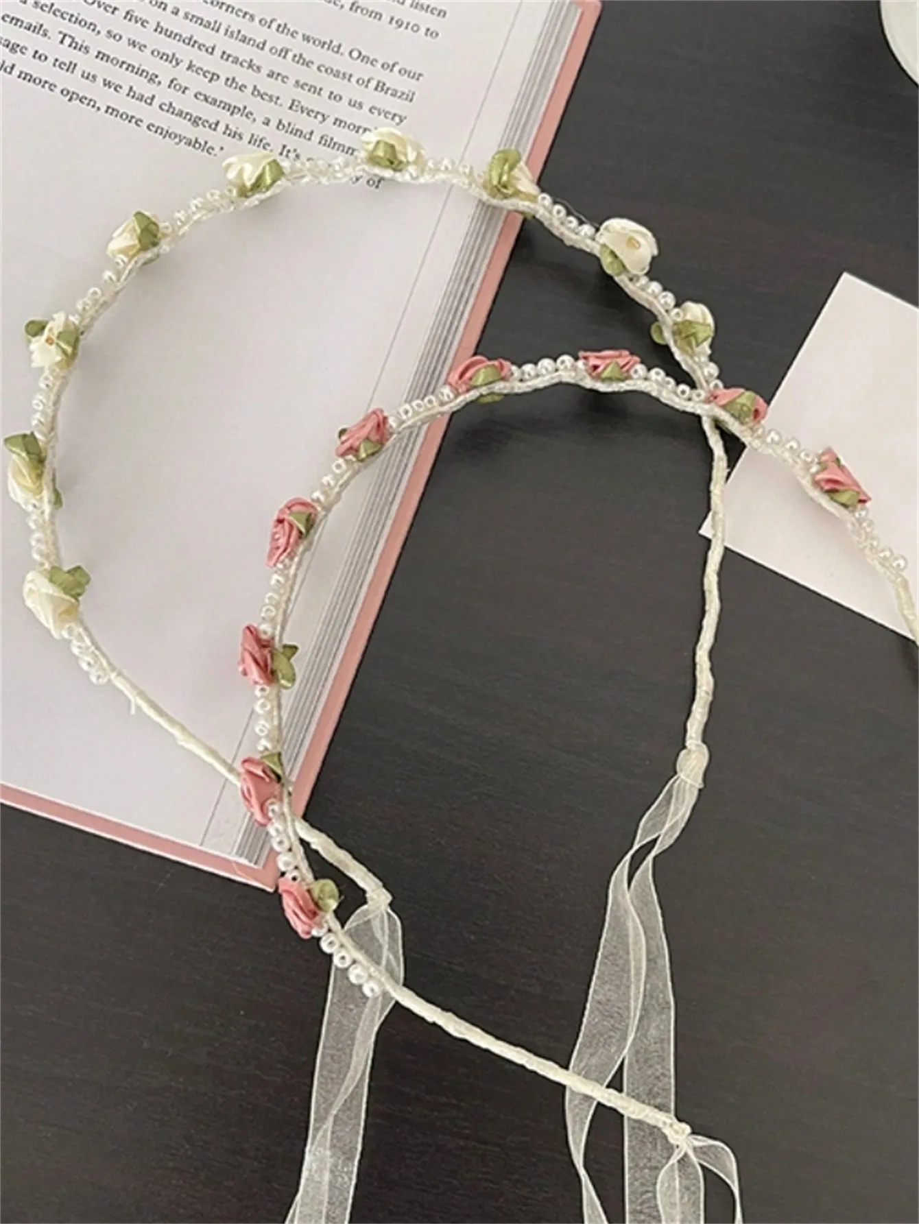 1 ladies spring/summer new pearl streamer flower satin Fairy Spirit with sweet headband all go out hair accessories