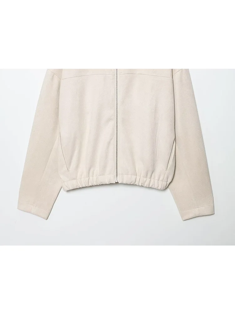 HH 2026 femmes nouvelle mode fermeture éclair poches latérales solide Bomber veste femme ample décontracté col rond manches longues mince rue manteau court