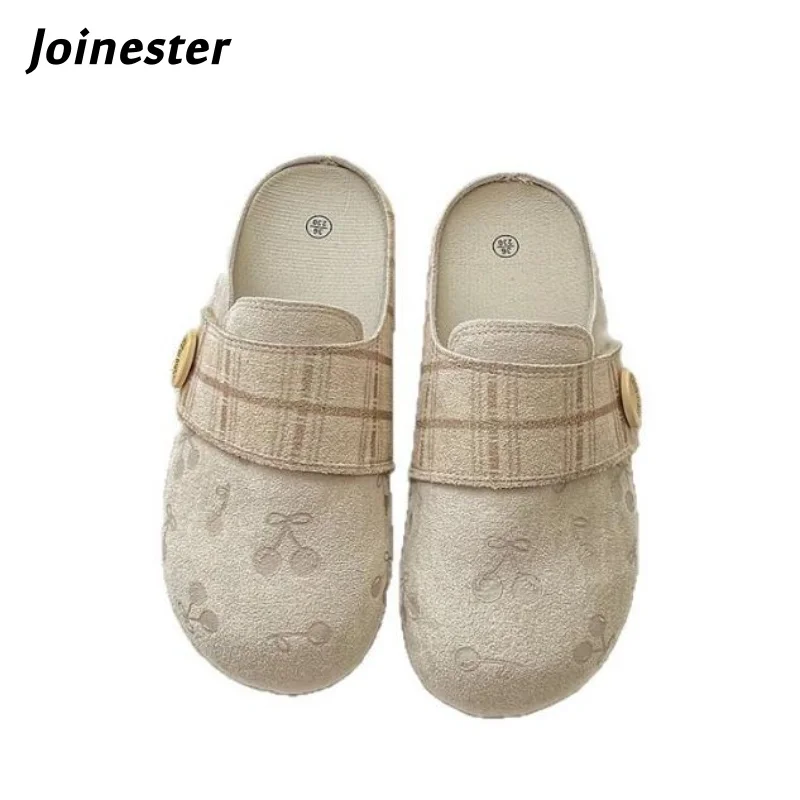 

Женские широкие тапочки с круглым носком, шлепанцы с цветочным принтом, осенние повседневные сабо на плоском каблуке для девочек