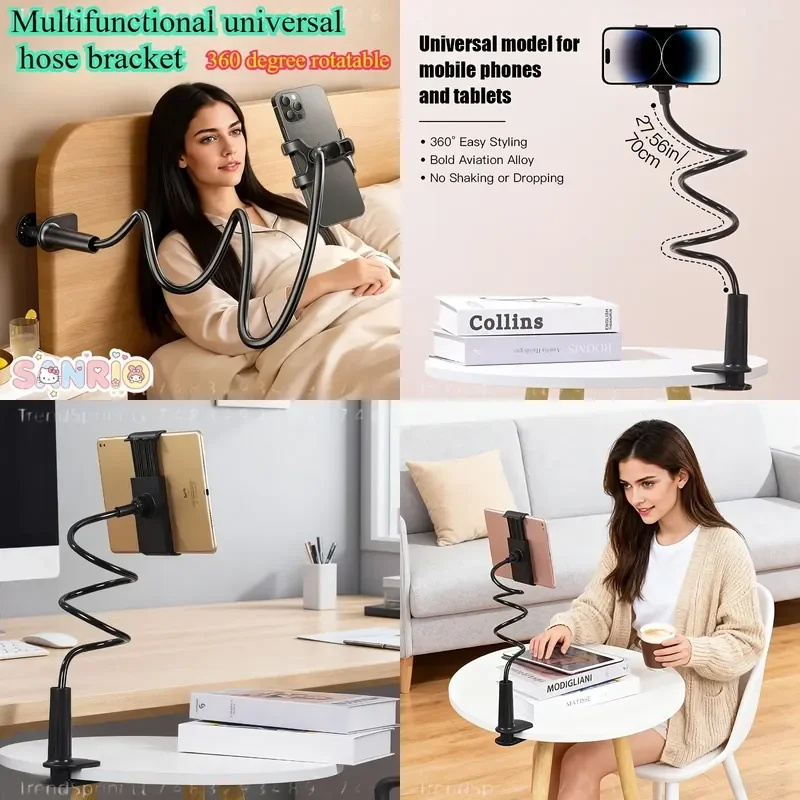 Support de téléphone et tablette flexible à 360 degrés, support paresseux stable anti-tremblement, angle réglable, à clipser pour bureau