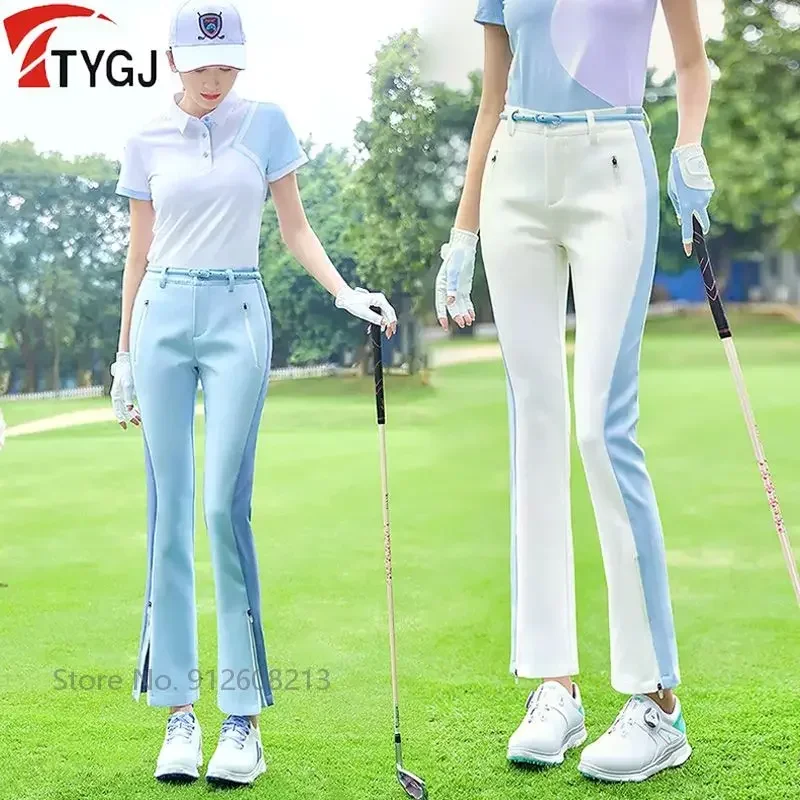 TTYGJ Women Golf Pants Ladies Slim Flared Golf Trousers Women Elastic Waist Sport Trousers Split High Waist Casual Sweatpants