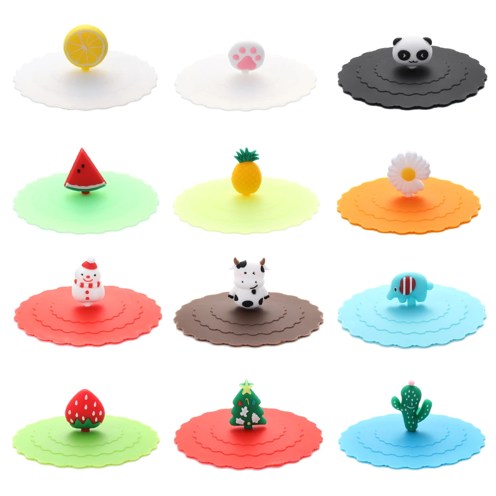 Cartoon Cute Silicone Cup Cover Heat-resistant Leak Proof Sealed Lids Cap Dustproof Suction Cover Tea Coffee Lid Home Supplies