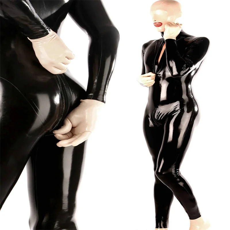 Latex Catsuit Handmade Rubber Bodysuit with Back Crotch Front Zip for Women Customize Latex Suit