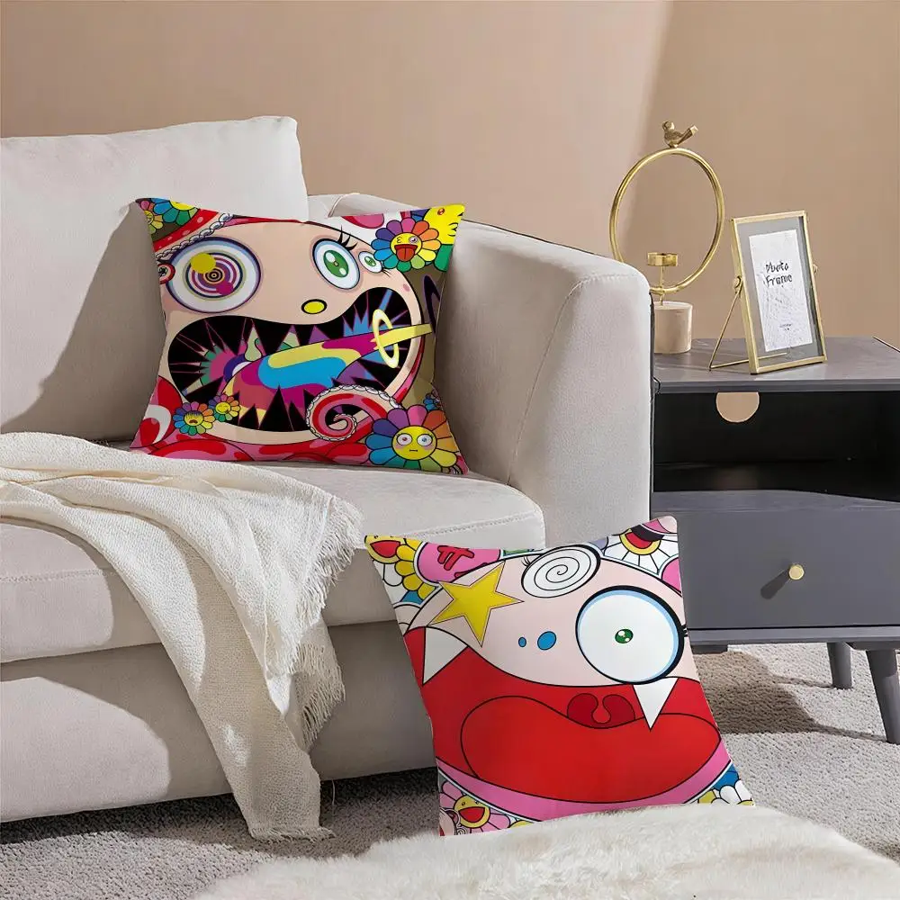 Colorful Contemporary Art T-Takashi Murakami Cushion Cover Throw Pillow Cover Hidden Button Durable Polyester Chair Cushion
