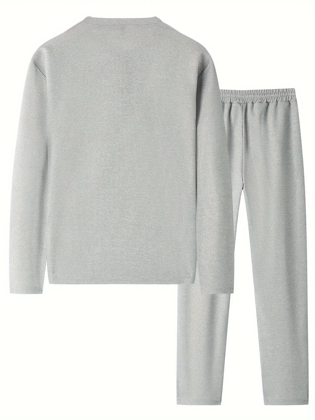 بدلة كاجوال منقوشة بلون سادة مكونة من قطعتين للرجال بأكمام طويلة ورقبة دائرية وأكمام طويلة بلوفر بلون سادة