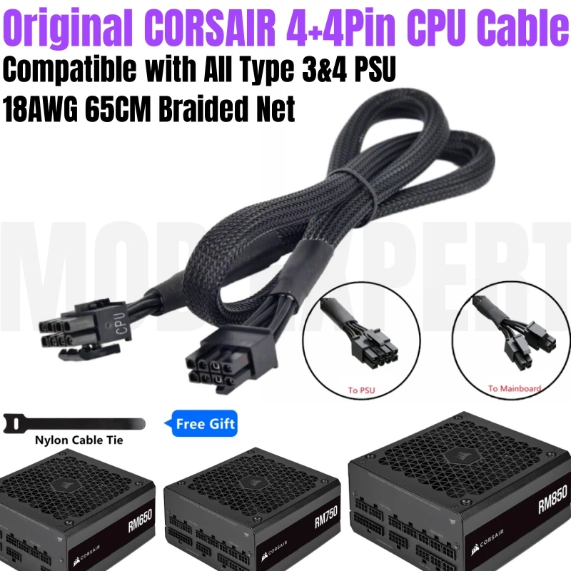 

Original CORSAIR CPU Power Cable PSU 8Pin to 4+4Pin Sleeved for CORSAIR RM1000 RM850 RM750 RM650 RM550 RM450 Modular Power Unit