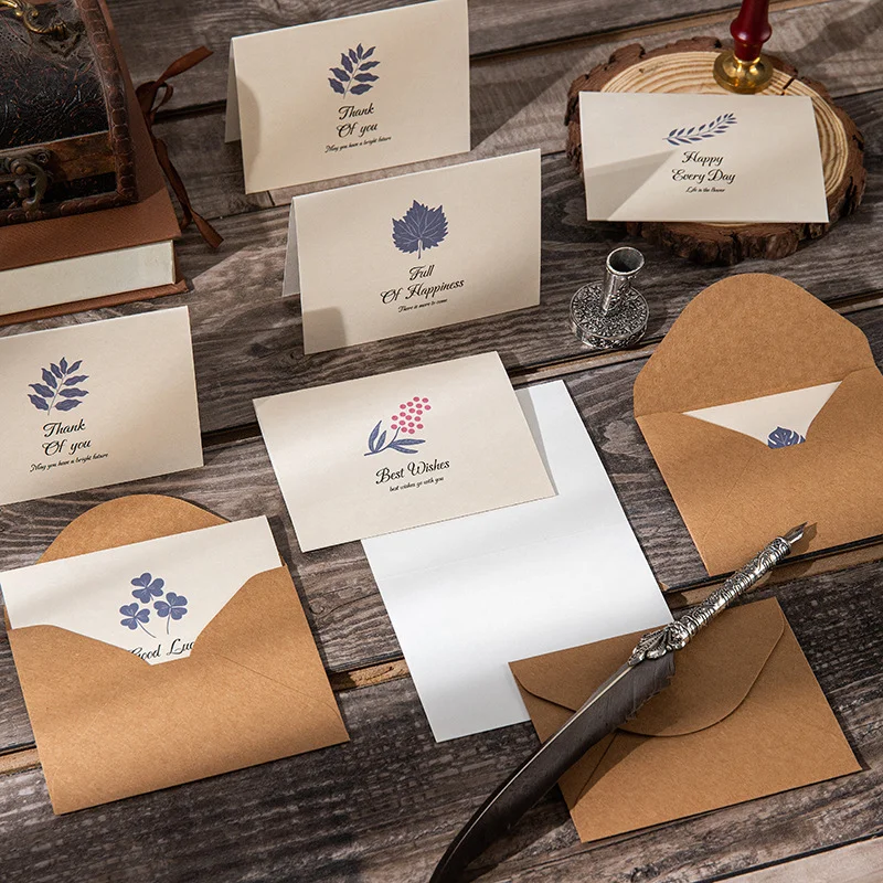 10PCS Graduation Season Greeting Card Birthday Gratitude Blessing Card Small Holiday Business Kraft Paper Message Card Envelope