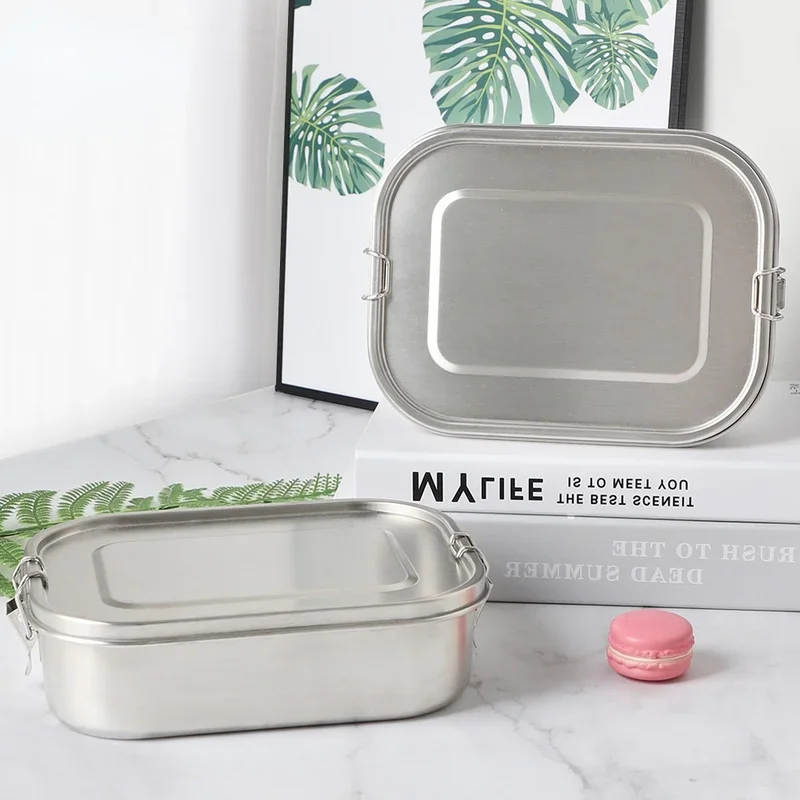 304 Stainless Steel Lunch Box Large Capacity Square Sealed Lunch Box Wholesale Buckle Japanese Lunch Box