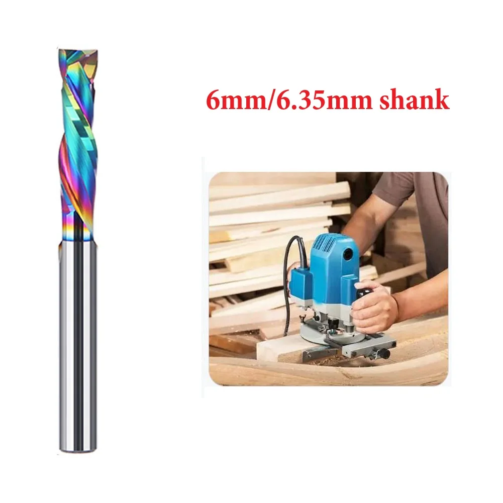 

6mm/6.35mm Double-edged Compound Milling Cutter 2 Flute Spiral Carbide End Mill Router Bit Milling Cutter Power Tools Router Bit