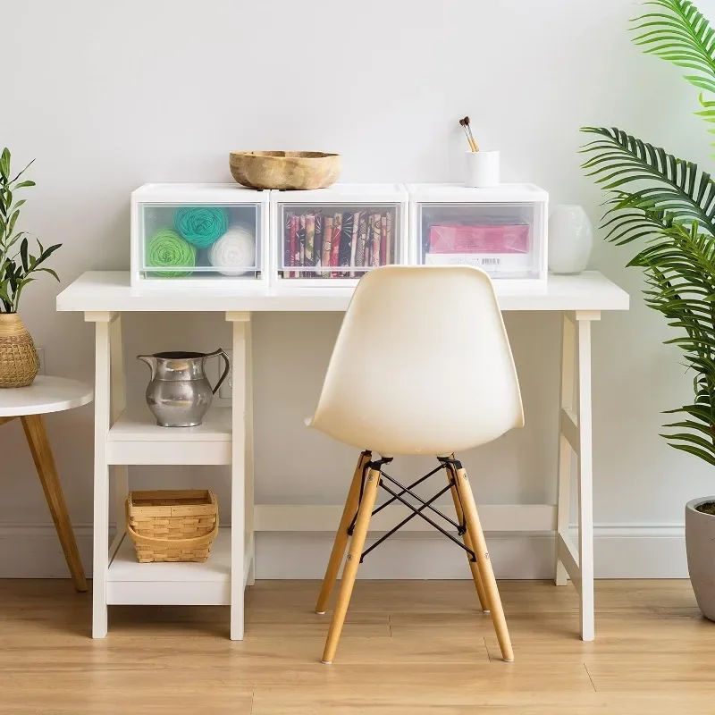 Белые штабелируемые органайзеры для ящиков, 14,5 Qt — 3 упаковки, пластиковые контейнеры для хранения для домашнего офиса, стола, шкафа, кухонного шкафа, организация