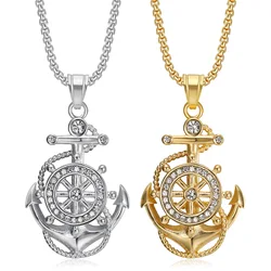 Vintage 18K Gold Plated Stainless Steel Ship's Anchor Pendant For Men Boy Hip Hop Necklace Charm Nautical Jewelry Gift