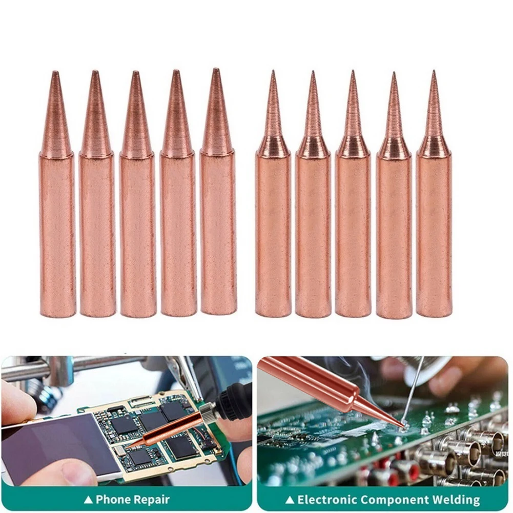 

10Pcs Copper Soldering Iron Tips 900M-T-Lead Free Welding Head For Saike 936 852d+ Soldering Iron Tin Solder Tips