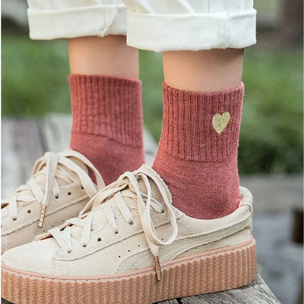 Korean Simple Love Heart Embroidery Short Socks Women\'s Breathable Casual Cotton Socks Fashion Daily Breathable Sock