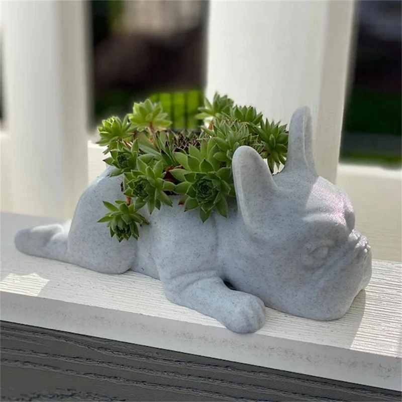 2PCS French Bulldog Shape Resin Succulent Planter Mini Puppys Plants Planter,Desktop Plant Pot Dog Shape Bonsai