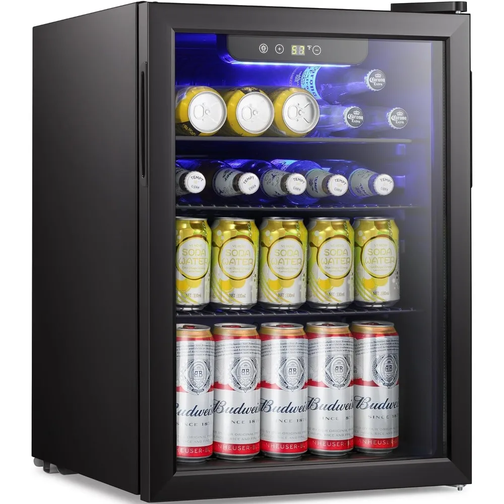 

Beverage Refrigerator Cooler-85 Can Mini Fridge Glass Door for Soda Beer Wine Stainless Steel Glass Door Small Drink Dispenser