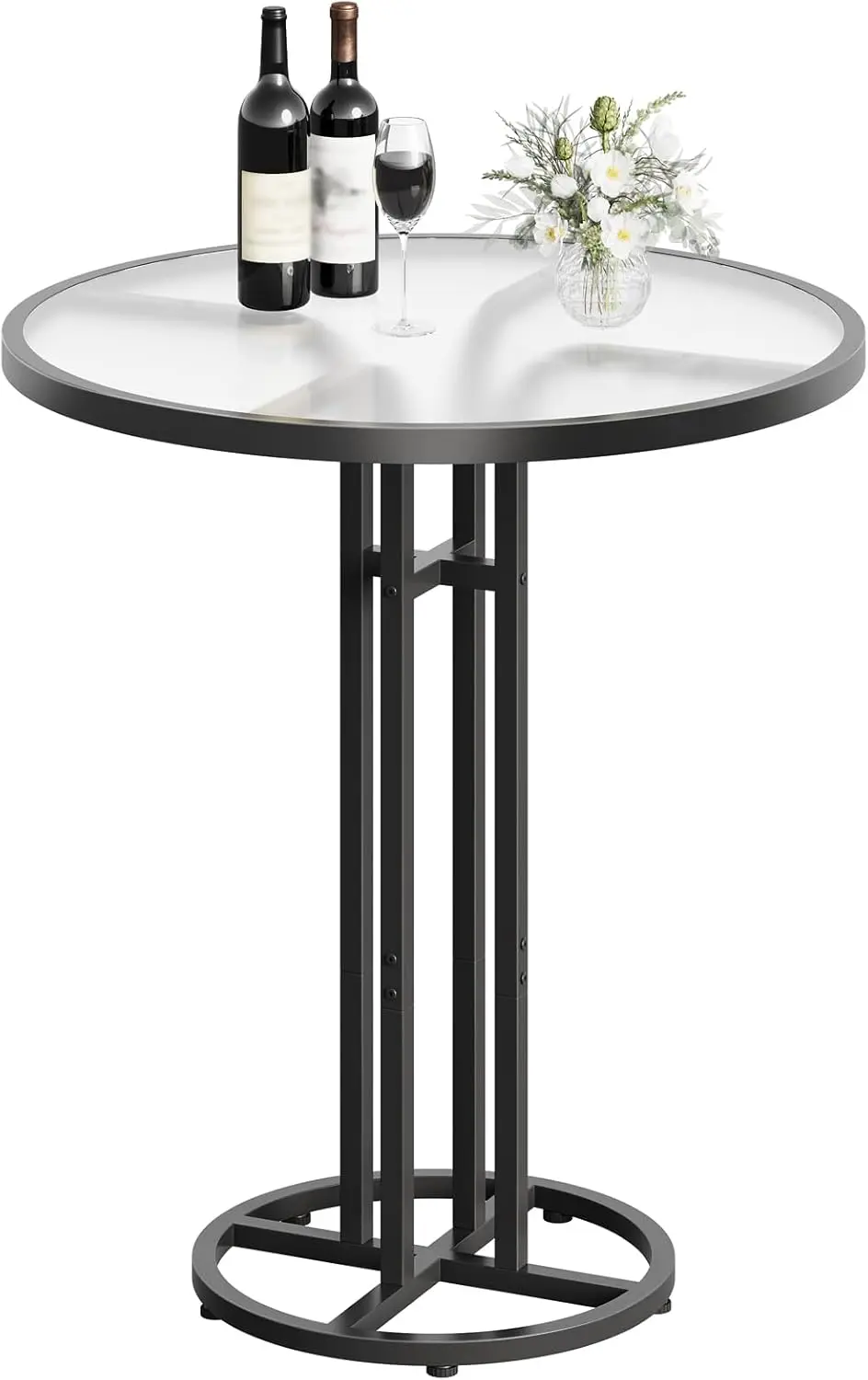 

Круглый барный стол 23,6 дюйма с матовым стеклом, прочной железной рамой и регулируемыми ножками для домашнего бара, кухни, гостиной, улицы