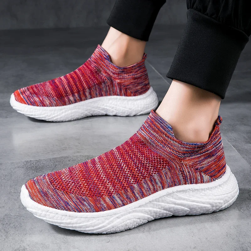 Women Men Sneakers Low Top Casual Shoes Breathable Mesh Outdoor Sneakers for Running Walking Solid Sock Shoes Plus Size 35-45