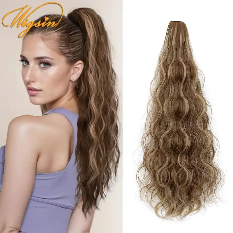 WIGSIN 20Inch Synthetic Long Wave Curly Ponytail Claw Clip in Hair Extension Black Brown Blonde Hairpiece for Women