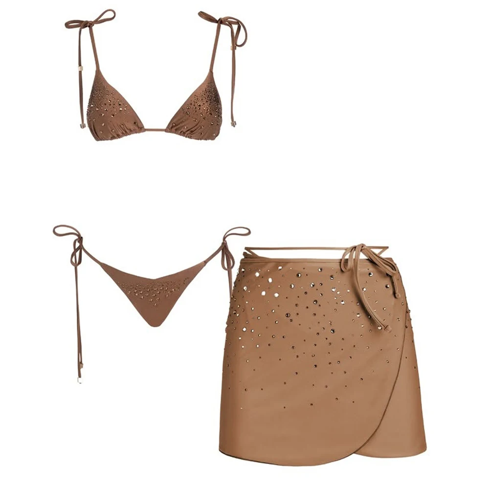 

Блестящий купальник-бикини с юбкой 2026: Сексуальный женский купальник-бандо, микро-бикини, пляжная одежда