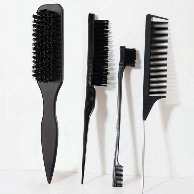 4-Piece Set Of Pointed Tail Brush Hair Comb, Flat Head Comb, Anti-Static, Nylon Bristles, Suitable For All Hair Types