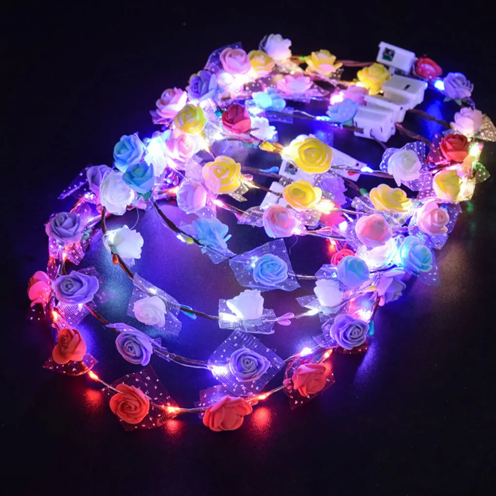 7pcs Blended Stylish LED Light Flower Headbands Parties And Events LED Flower Headbands Decorative red