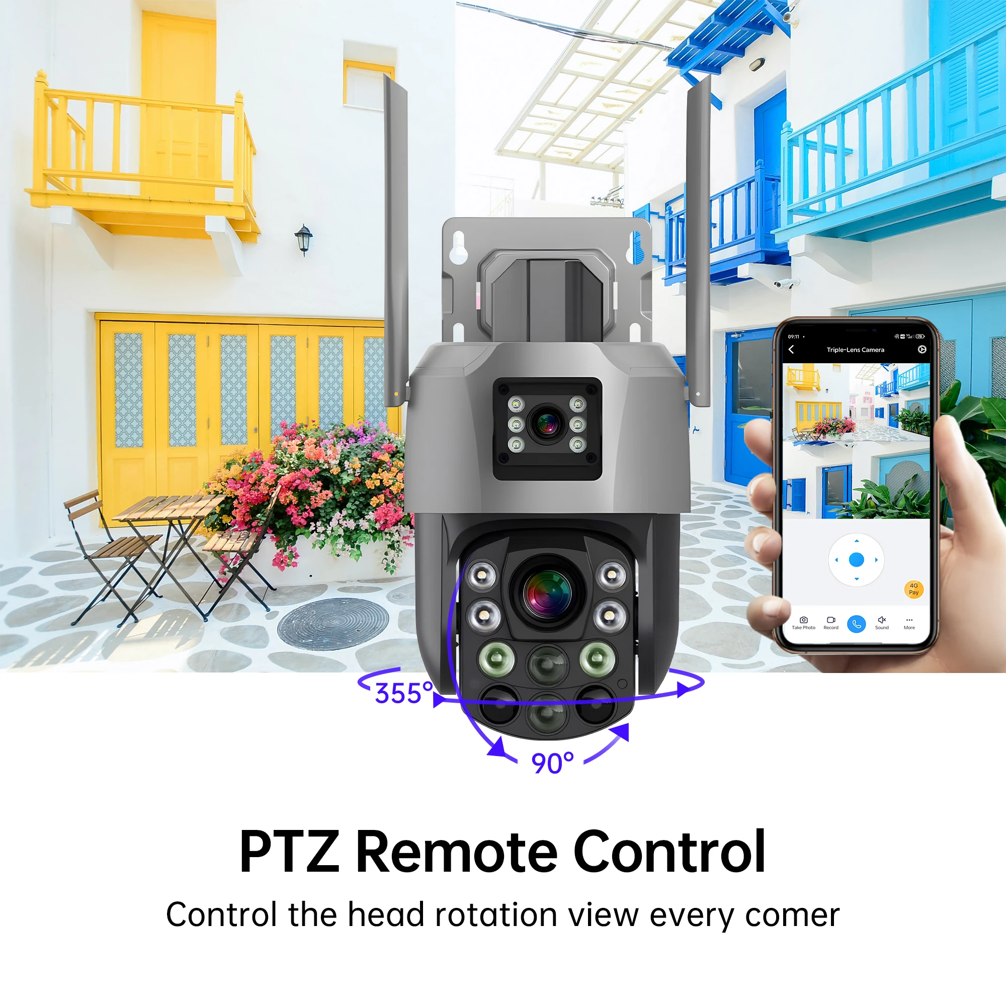 Cámara IP de seguridad para el hogar, Monitor de vigilancia CCTV con Zoom óptico de 8MP y 18x, lente Dual 4G/Wifi, detección humana a todo Color, PTZ inalámbrico