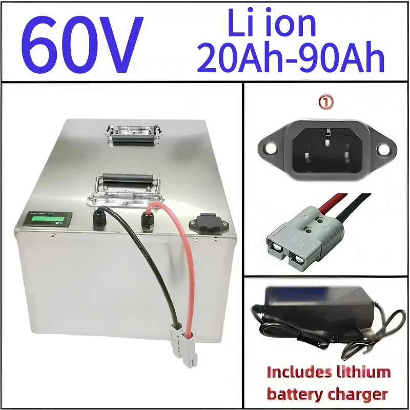 

Литий-ионный аккумулятор 60 В, 20 Ач, 30 Ач, 40 Ач, 50 Ач, 60 Ач, 70 Ач, 80 Ач для 1 кВт, 2 кВт, 3 кВт, 4 кВт, 5 кВт + зарядное устройство.