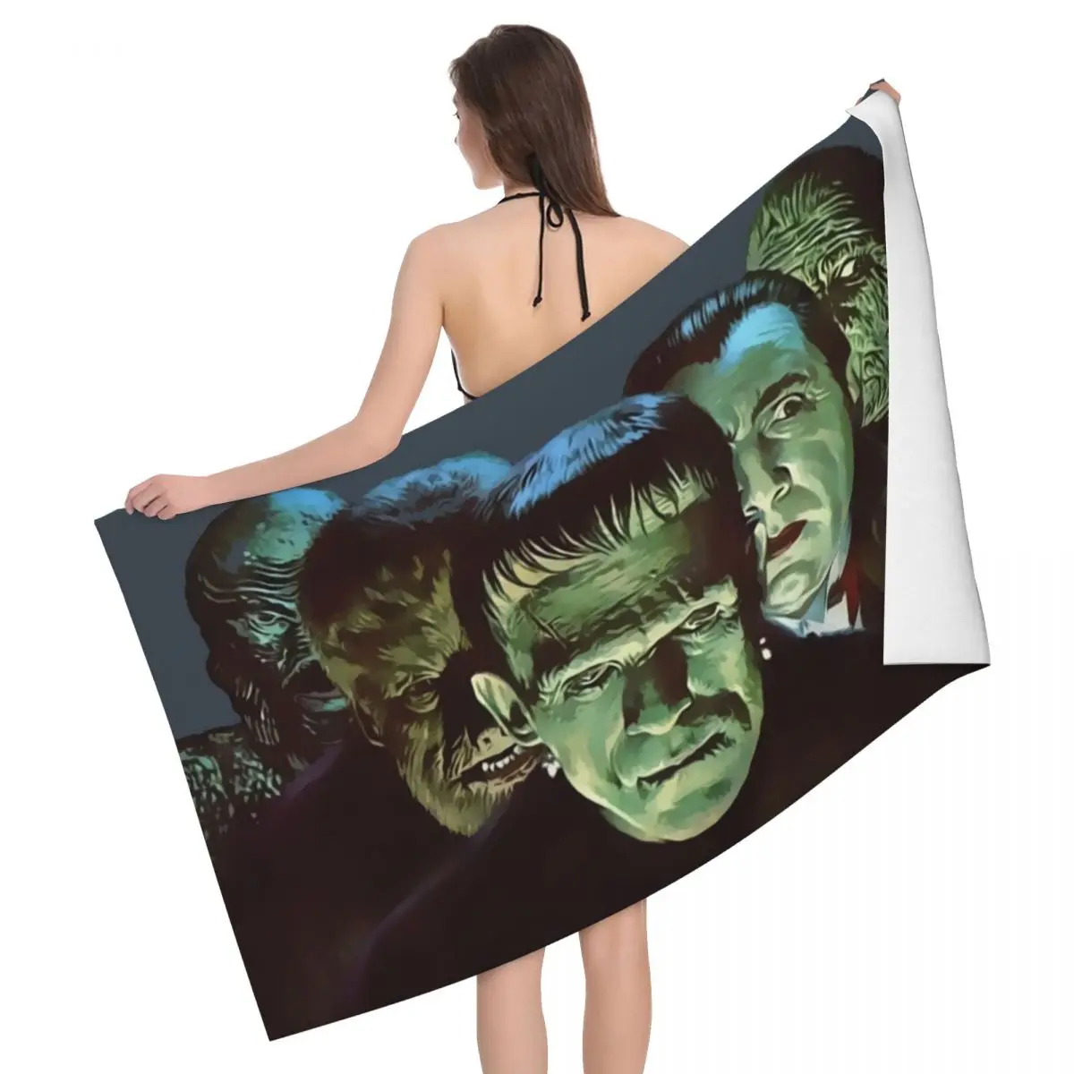 

Gang Of Monsters Bath Beach Towel Microfiber Bride of Frankenstein Horror Film Pool Towels