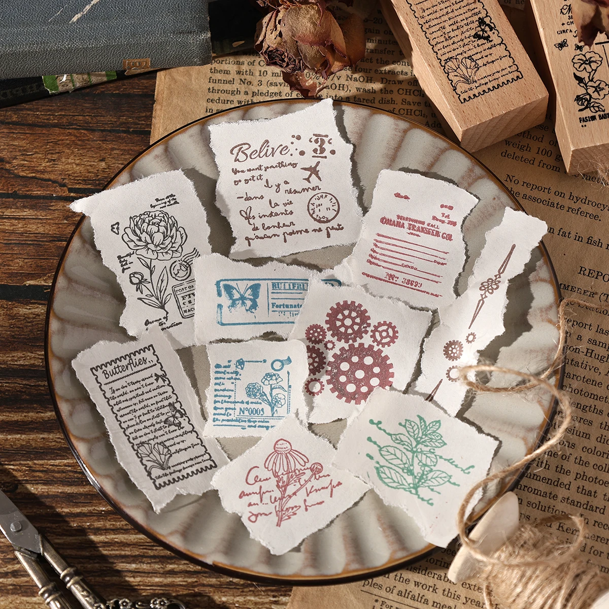 8pcs Vintage Wooden Stamps With Multiple Patterns,Clear Engraved Designs,Perfect For Journaling And Diy Scrapbook Decoration - view 6