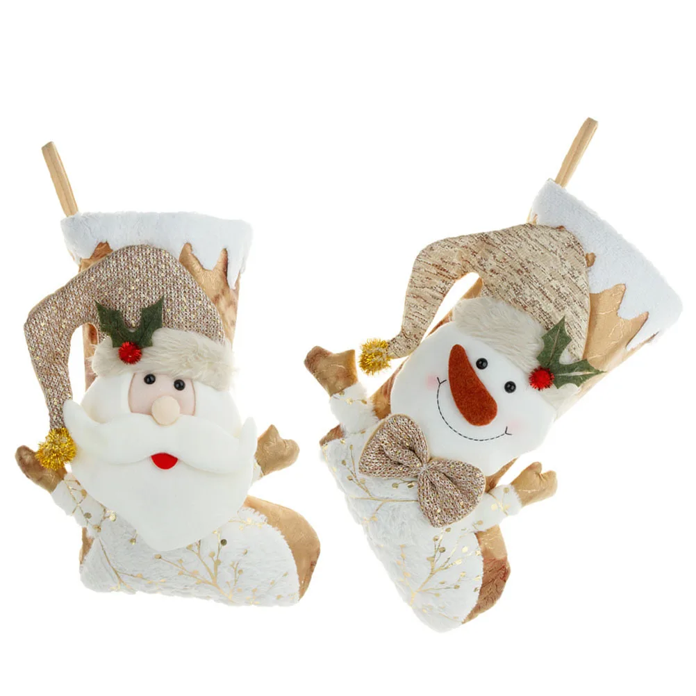 

2pcs Christmas Stocking Festive 3D Design Large Capacity Xmas Hanging Sock Gift Bag For Tree Decor Holiday Party Decoration