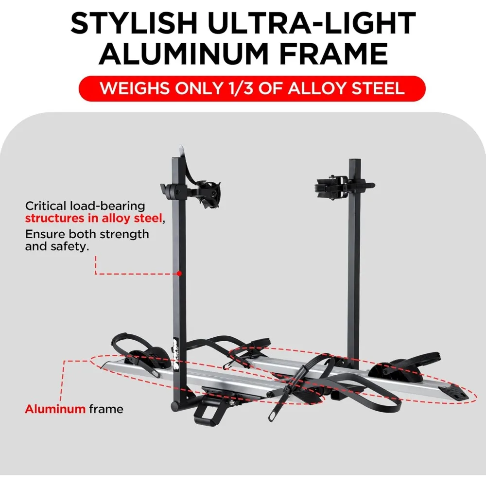 حامل دراجة مثبت على وصلة من الألومنيوم بسعة 200 رطل للدراجات القياسية والدراجات الإلكترونية، ومقطورة شاحنة SUV مناسبة للسيارات وRV