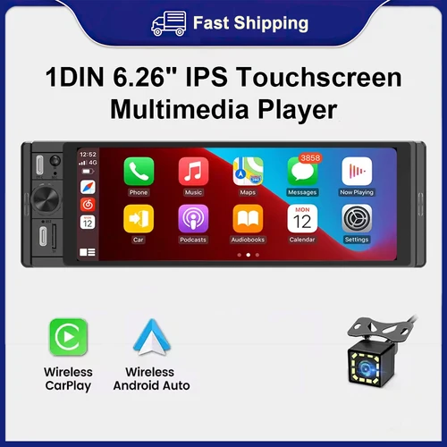 Imagen 1 del producto 1 DIN 6,36 pulgadas Radio para coche compatible con Cable y inalámbrico Carplay Android AUTO pantalla táctil Universal MP5 reproductor de vídeo Multimedia 1DIN