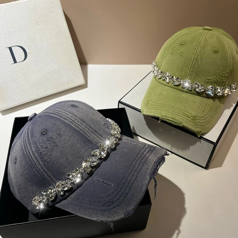 New Fashion Diamond Baseball Cap Women's Fashionable Korean Style Outdoor Breathable Comfortable Solid Color Sun Protection Hats