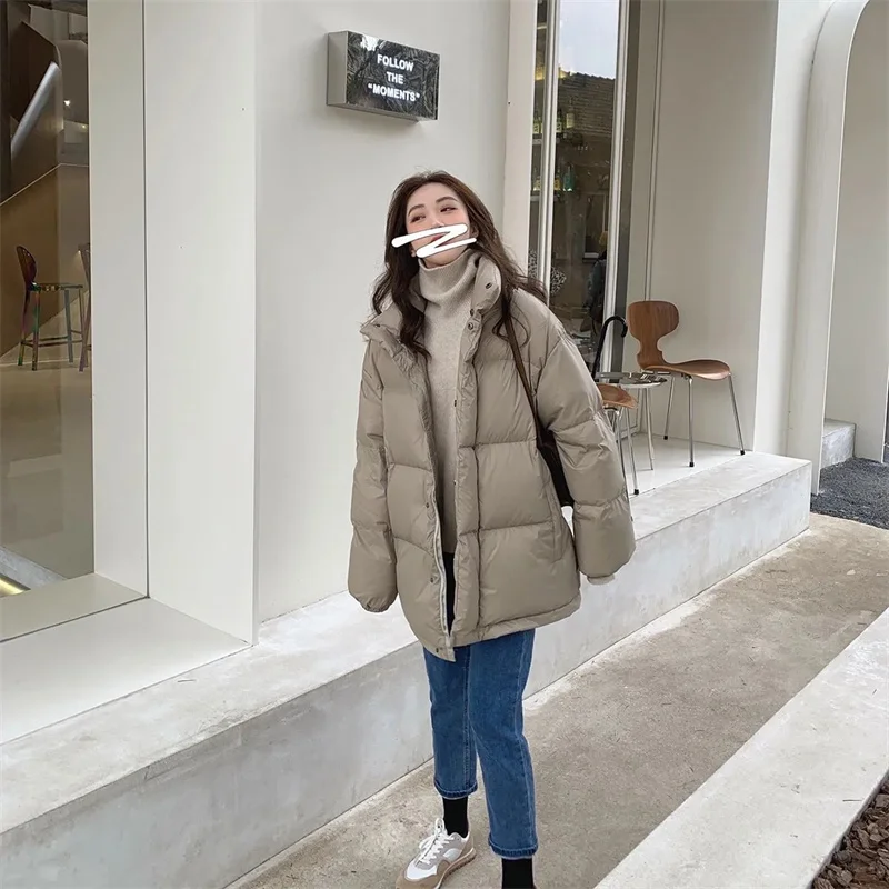 Solid Stand Collar Short Parkas Women Fashion Loose Zipper Coats Women Elegant Thicken Warm Padded Jackets Female Ladies 2024