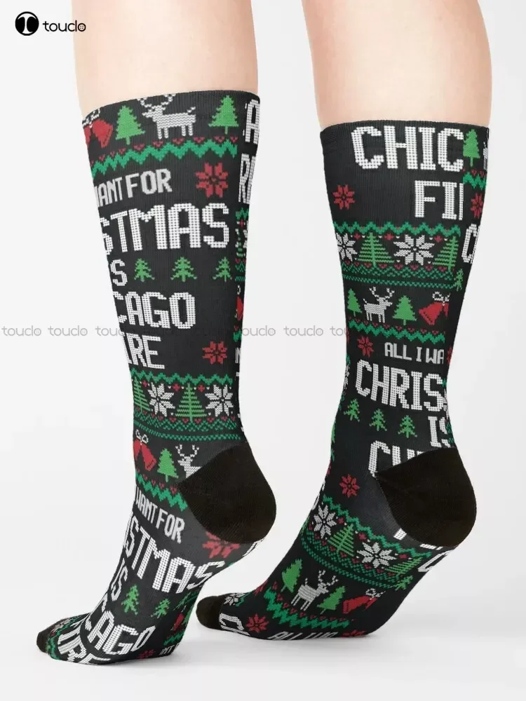 Tutto ciò che voglio per natale è Chicago Fire Socks personalizzato personalizzato Unisex adulto Teen Youth Socks 360 ° stampa digitale regalo personalizzato